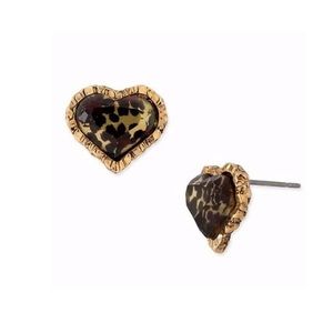 Betsey Johnson Leopard Heart Stud Earrings